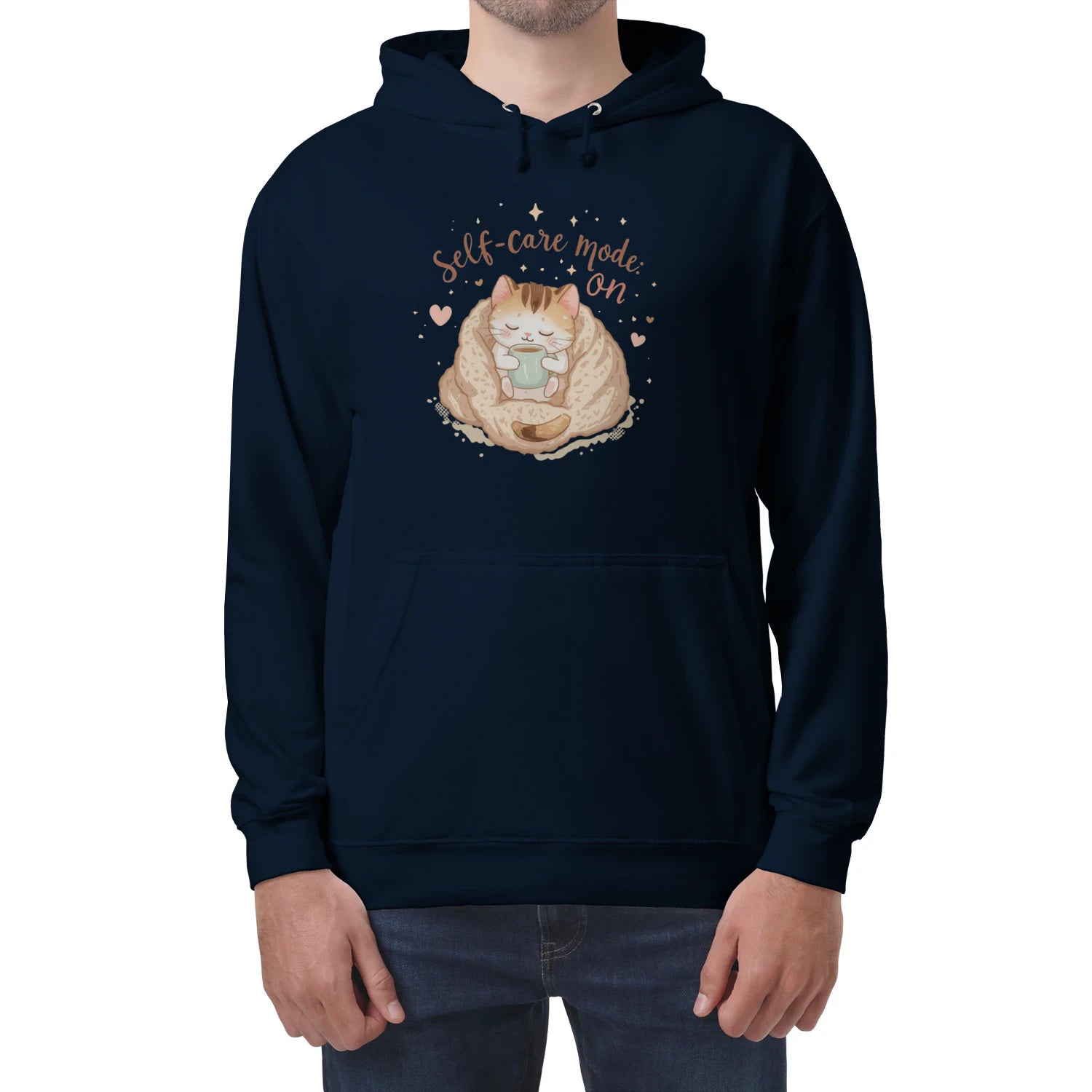 Stitrix Self-Care Hoodie | Cozy Kawaii Cat Illustration.