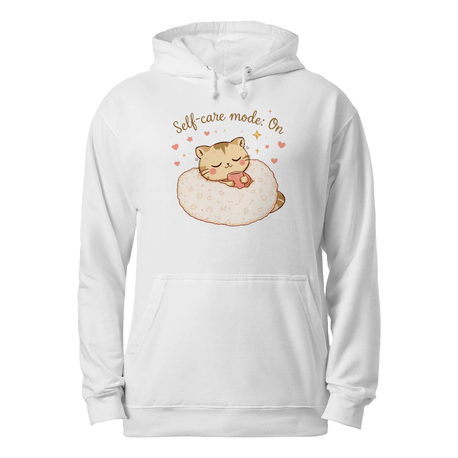 Self-Care Mode On Hoodie – Cute Cat & Coffee Cozy Sweatshirt by Stitrix.