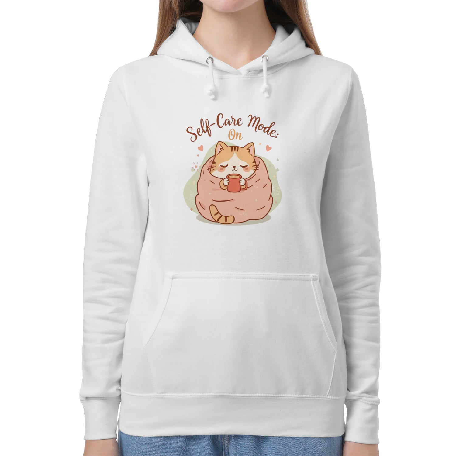 Self-Care Mode: On Hoodie | Cute Kawaii Cat Lover Sweatshirt by Stitrix.