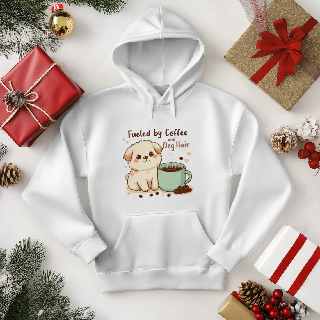 Funny Dog Hoodie – “Fueled by Coffee and Dog Hair” Cozy Pastel Design by Stitrix.