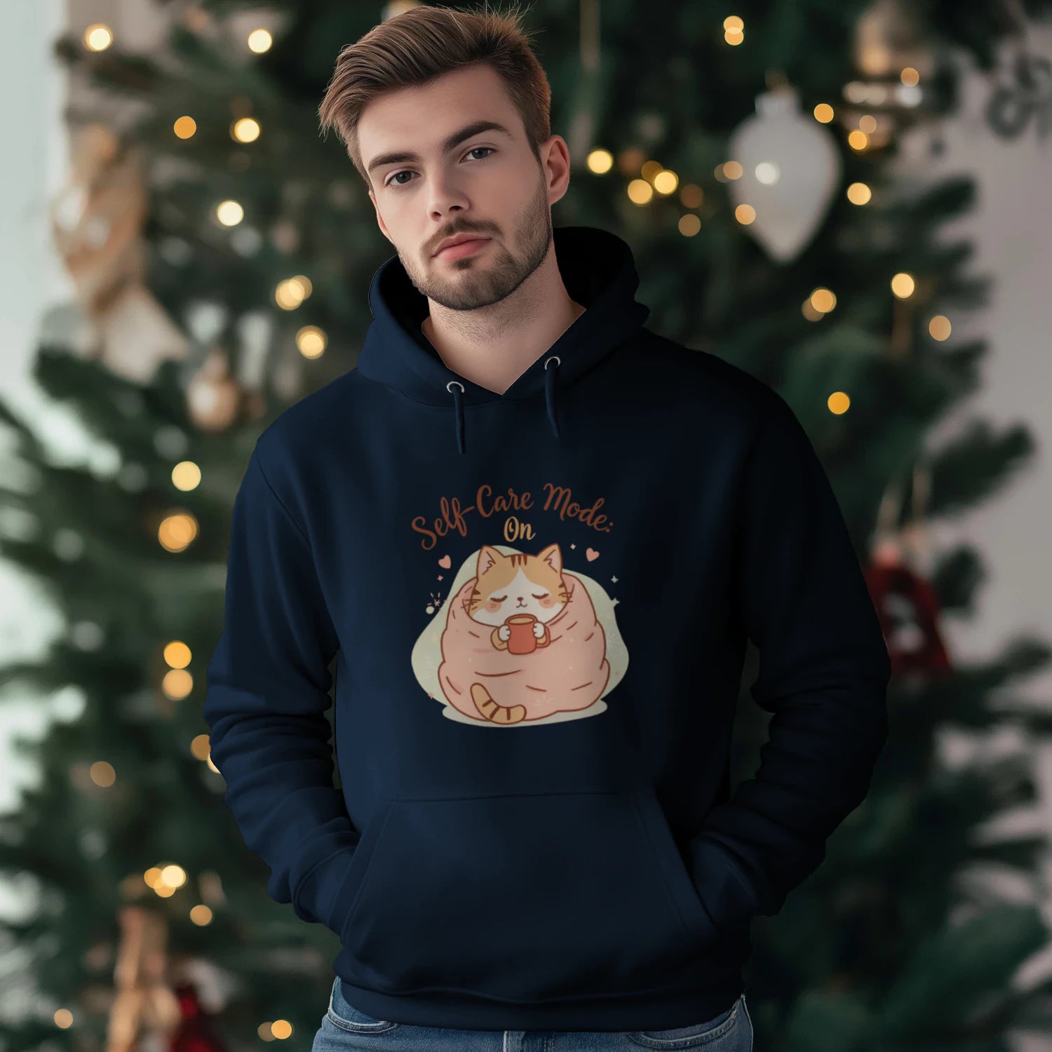 Self-Care Mode: On Hoodie | Cute Kawaii Cat Lover Sweatshirt by Stitrix.