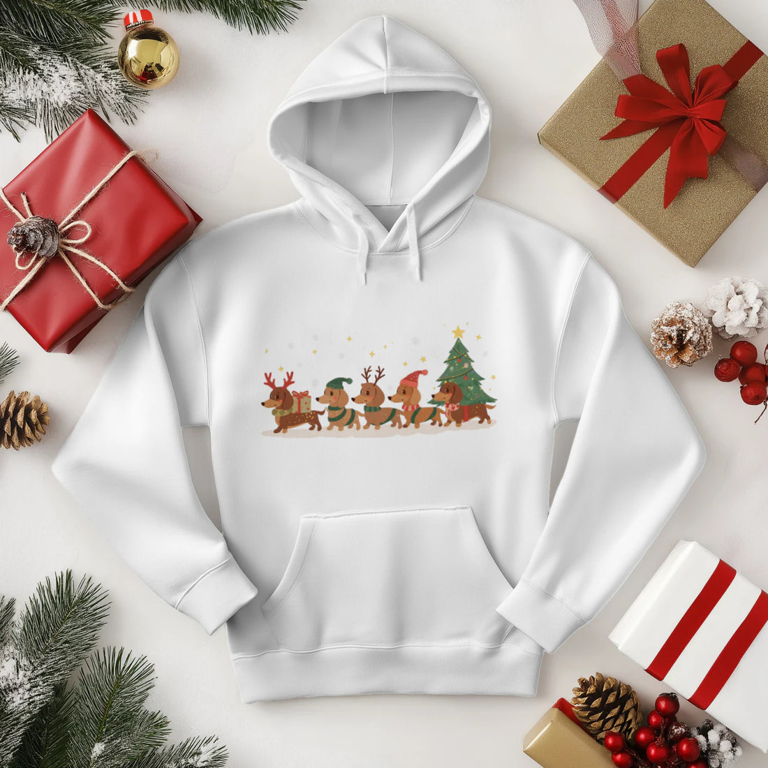 Cozy Dachshund Christmas Hoodie | Funny Dog Mom Holiday Sweatshirt by Stitrix.