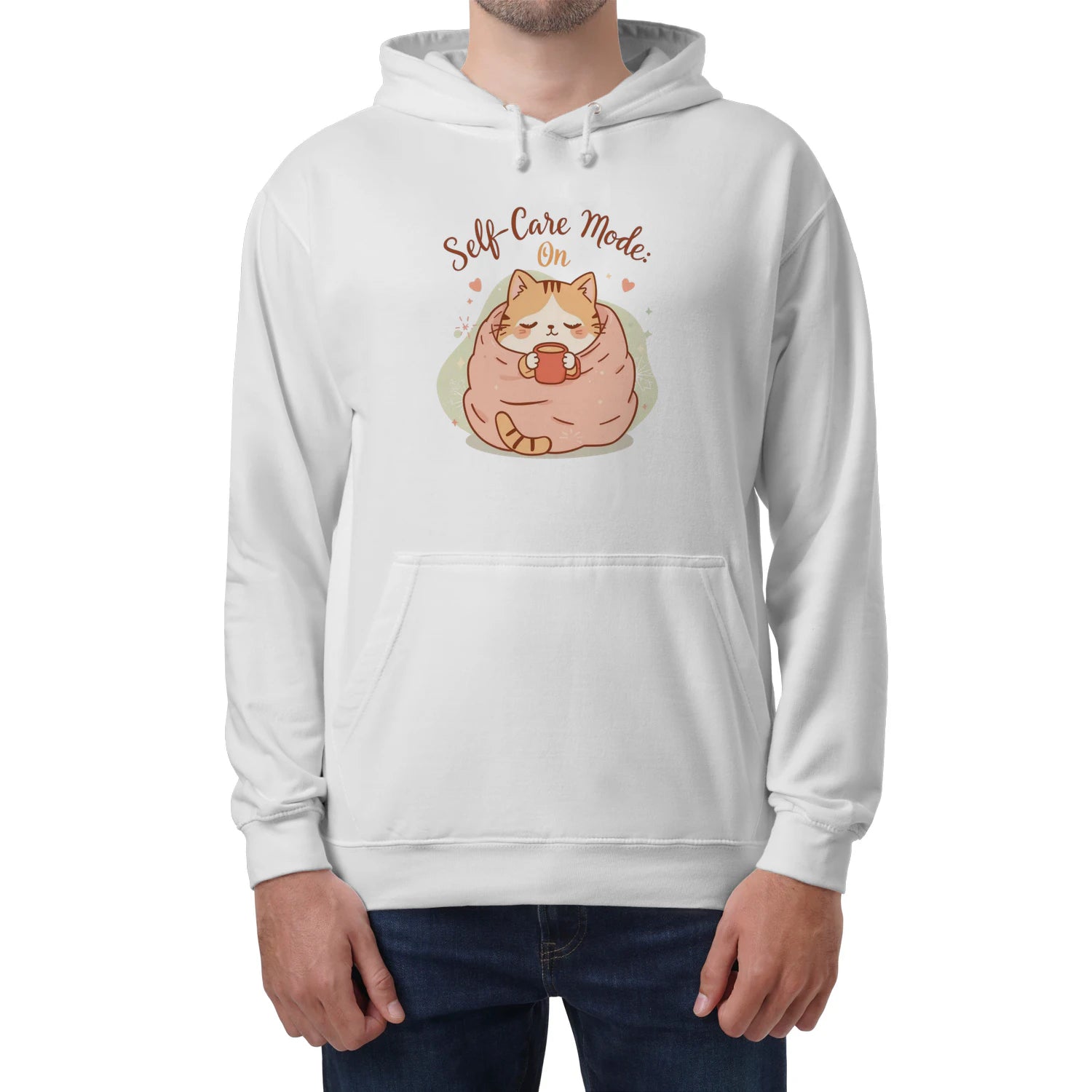 Self-Care Mode: On Hoodie | Cute Kawaii Cat Lover Sweatshirt by Stitrix.