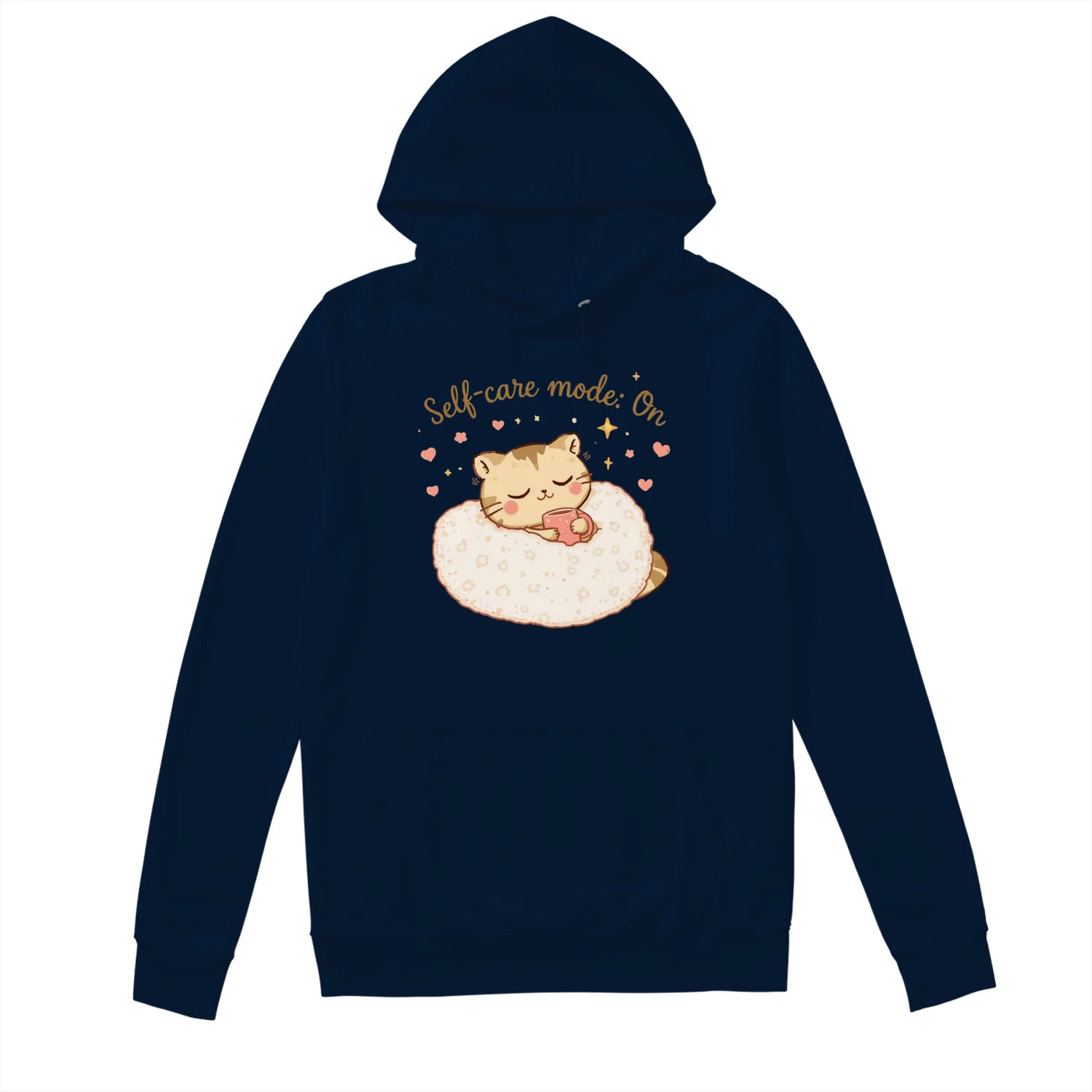 Self-Care Mode On Hoodie – Cute Cat & Coffee Cozy Sweatshirt by Stitrix.