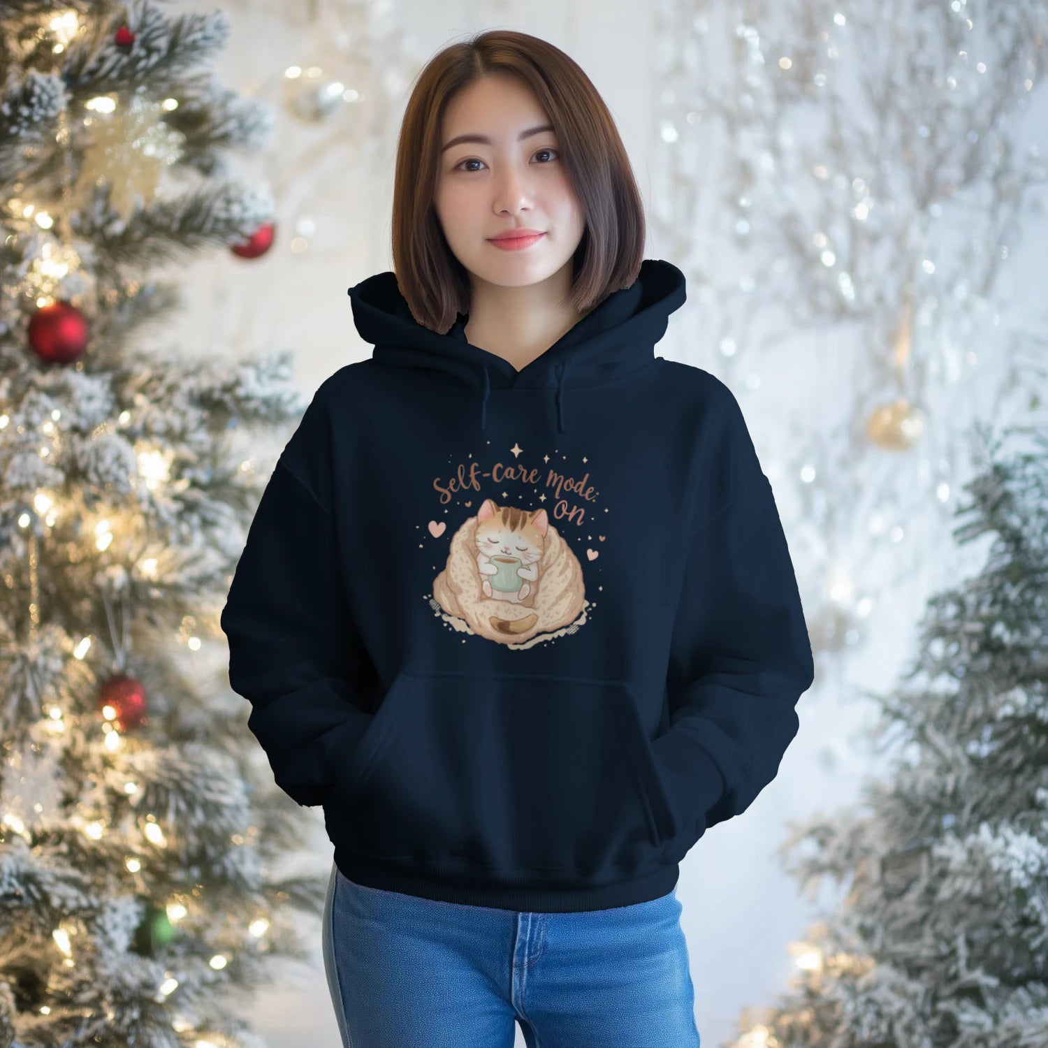 Stitrix Self-Care Hoodie | Cozy Kawaii Cat Illustration.