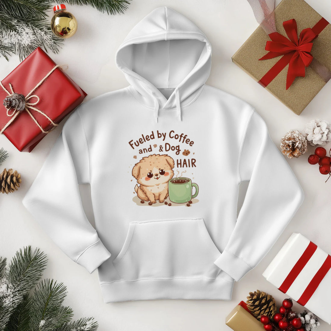Cute Dog Hoodie | “Fueled by Coffee and Dog Hair” Cozy Kawaii Sweatshirt by Stitrix.