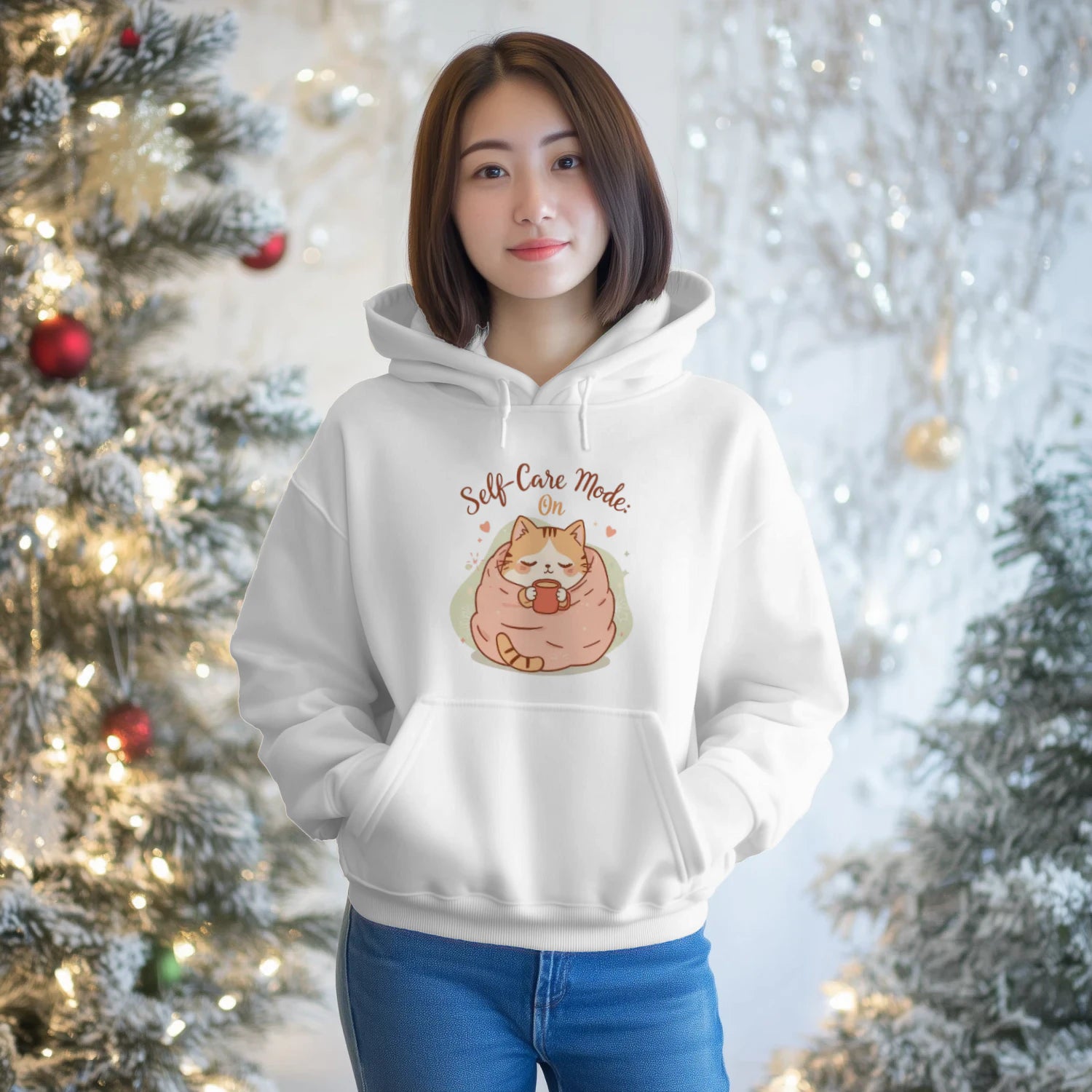 Self-Care Mode: On Hoodie | Cute Kawaii Cat Lover Sweatshirt by Stitrix.