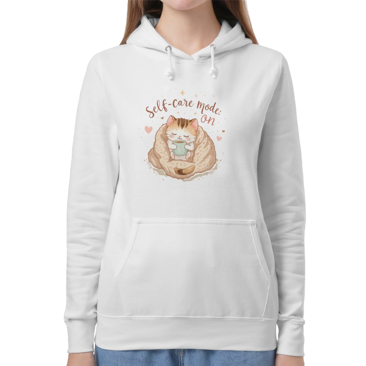 Stitrix Self-Care Hoodie | Cozy Kawaii Cat Illustration.