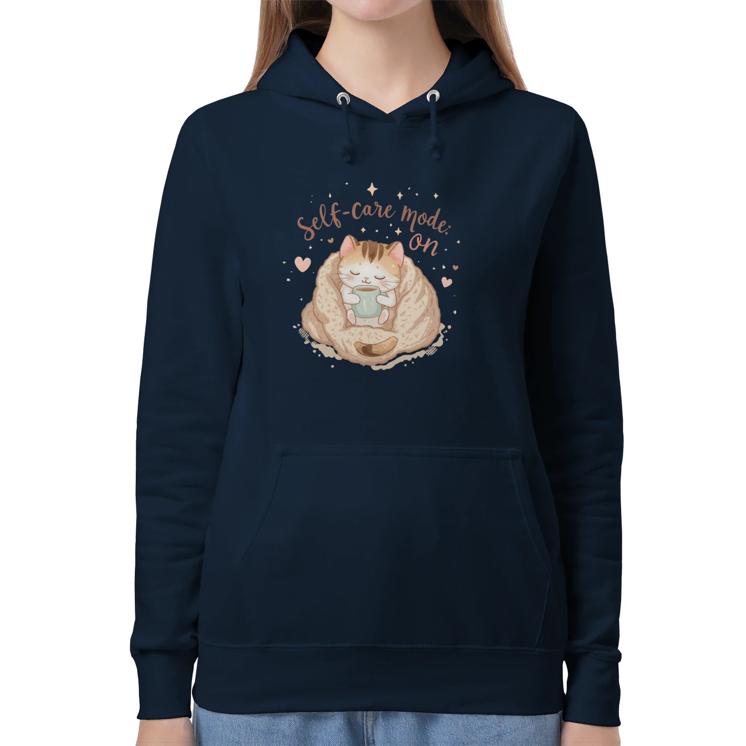 Stitrix Self-Care Hoodie | Cozy Kawaii Cat Illustration.
