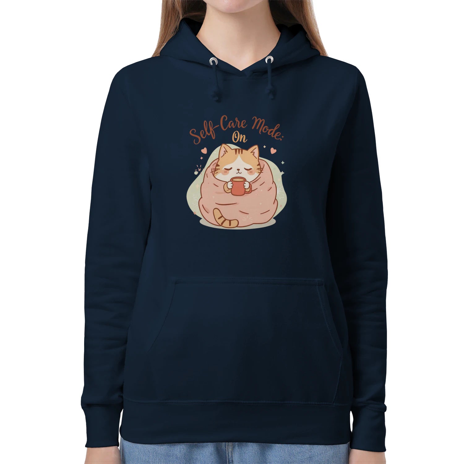 Self-Care Mode: On Hoodie | Cute Kawaii Cat Lover Sweatshirt by Stitrix.