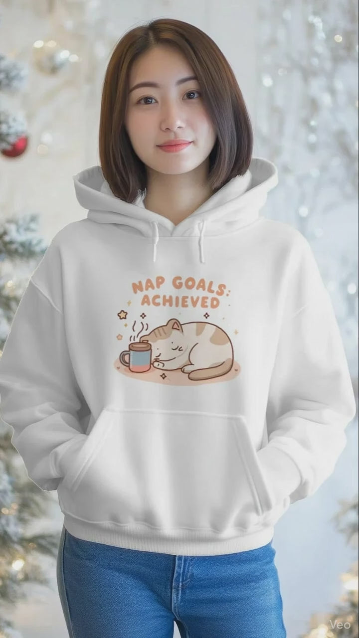 Funny Kawaii Hoodie – Nap Goals: Achieved | Cozy Cat Lover Gift by Stitrix