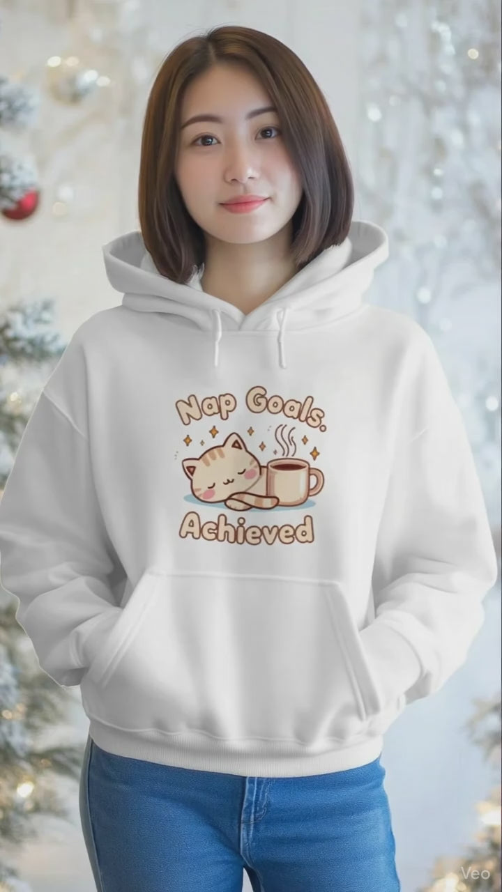 Nap Goals: Achieved Hoodie | Cute Kawaii Sleepy Cat Sweatshirt by Stitrix