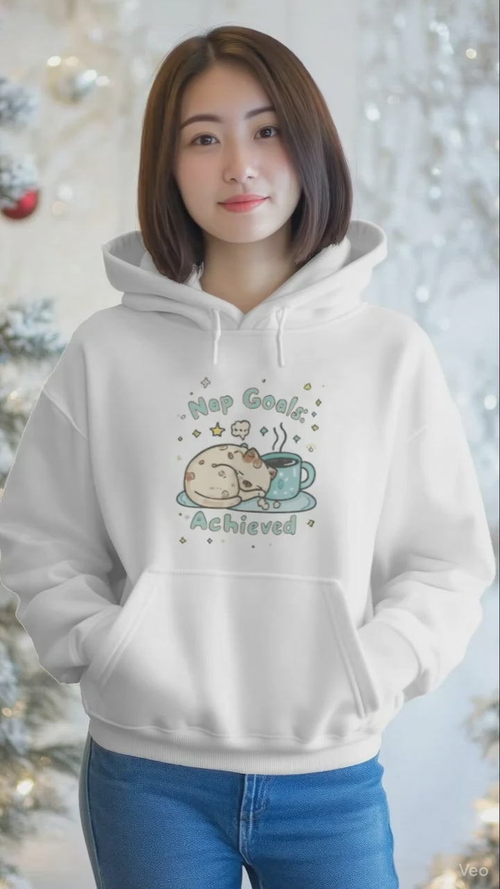Cute Cat Hoodie | Nap Goals: Achieved – Funny Cozy Sweatshirt by Stitrix