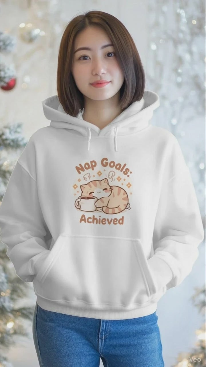 Stitrix Kawaii Hoodie | “Nap Goals: Achieved” – Cute Aesthetic Sleepy Cat Design
